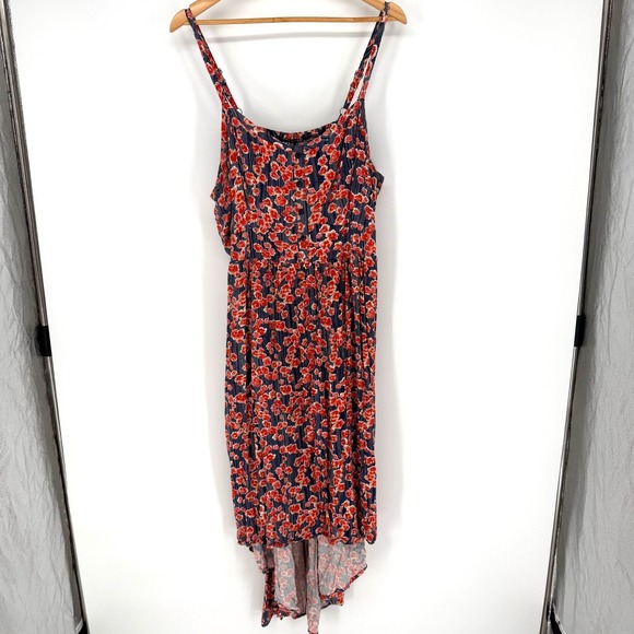 torrid Dresses & Skirts - Torrid Womens 3 Floral High Low Midi Dress Navy Blue Orange Button Front Smocked